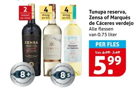 Aanbieding: Tunupa reserva, Zensa of Marqués de Cáceres verdejo