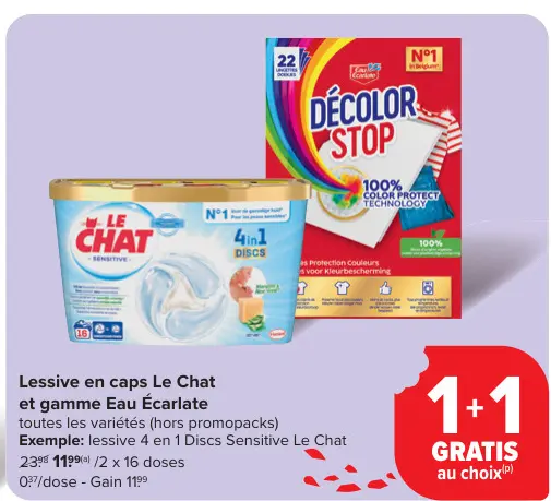 Offre: Lessive en caps Le Chat et gamme Eau Écarlate
