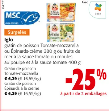 Offre: gratin de poisson Tomate-mozzarella ou Épinards-creme