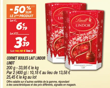 Offre: Cornet boules lait lindor
