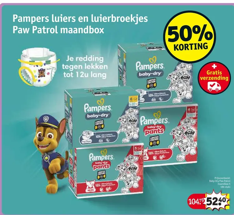 Promotie: luiers en luierbroekjes Paw Patrol maandbox