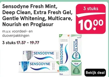 Aanbieding: Sensodyne Fresh Mint, Deep Clean, Extra Fresh Gel, Gentle Whitening, Multicare, Nourish en Proglasur