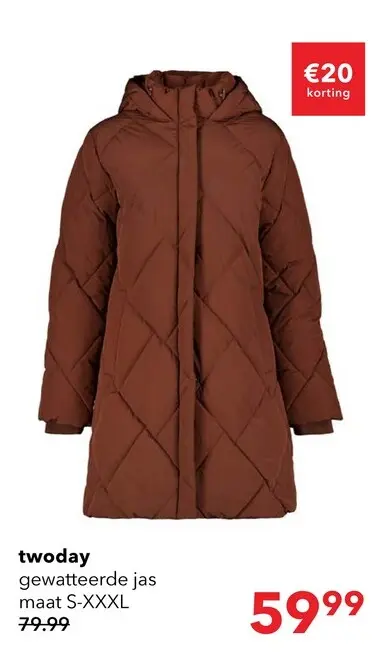 Aanbieding: TwoDay gewatteerde dames winterjas roestbruin