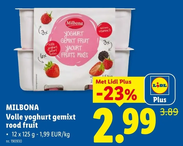 Promotie: Volle yoghurt gemixt rood fruit