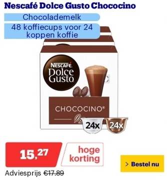 Aanbieding: Nescafé Dolce Gusto Chococino - Chocolademelk - 48 koffiecups voor 24 koppen koffie