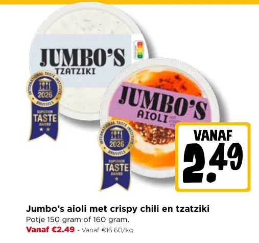 Promotie: aioli met crispy chili en tzatziki