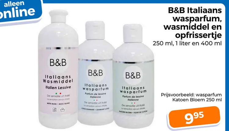 Aanbieding: B&B Italiaans wasparfum, wasmiddel en opfrissertje
