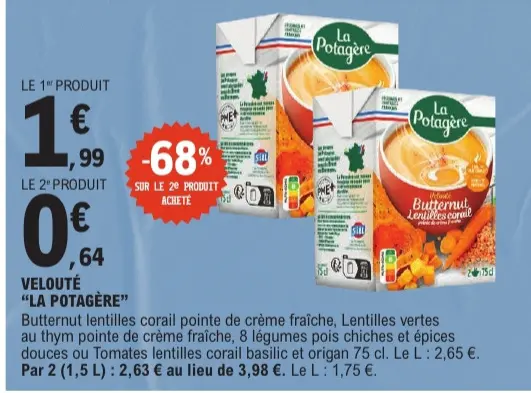 Offre: Velouté Butternut lentilles corail pointe de