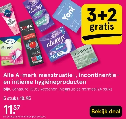Aanbieding: Alle A-merk menstruatie-, incontinentie- en intieme hygiëneproducten