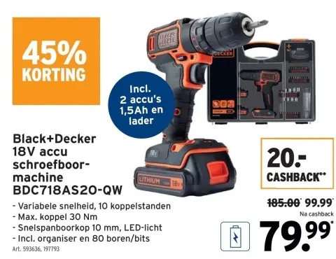 Promotie: 18V accu schroefboormachine BDC718AS20-QW