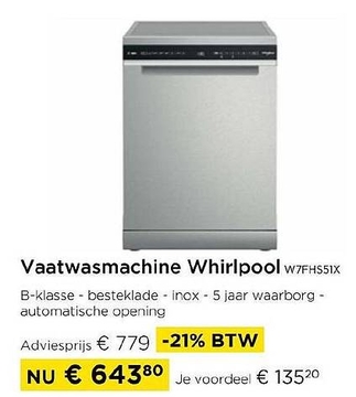 Aanbieding: Vaatwasmachine Whirlpool W7FHS51X