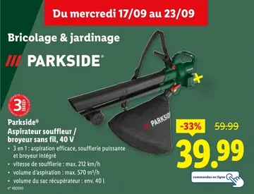 Offre: Aspirateur souffleur / broyeur sans fil