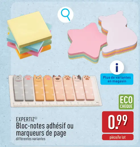 Offre: Bloc-notes adhésif ou marqueurs de page