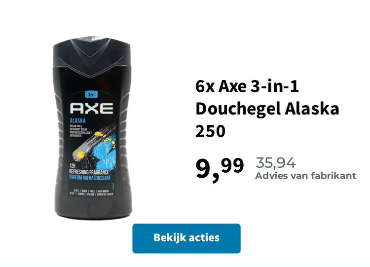 Promotie: 6x Axe 3-in-1 Douchegel Alaska 250