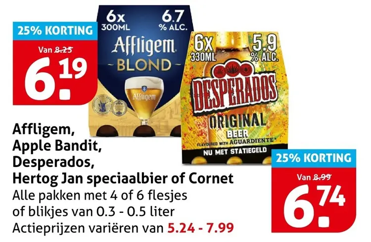 Aanbieding: Affligem, Apple Bandit, Desperados, Hertog Jan speciaalbier of Cornet