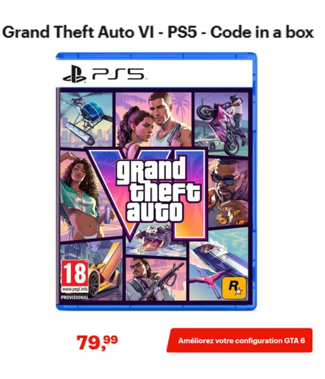 Offre: Grand Theft Auto VI - PS5 - Code in a box