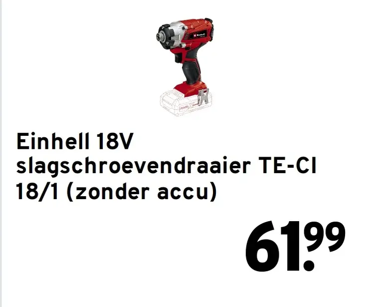 Aanbieding: Einhell 18V slagschroevendraaier TE-CI 18/1