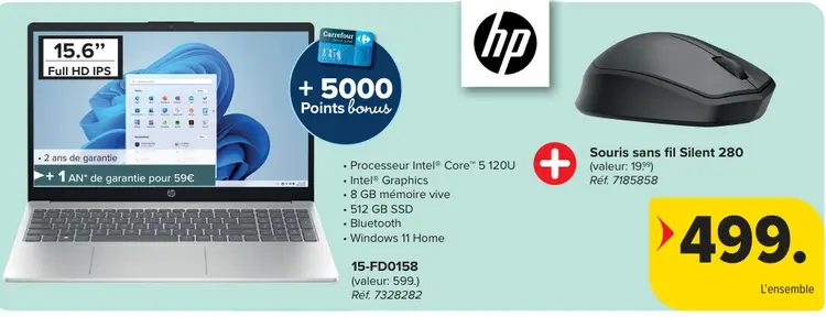 Offre: HP Laptop 15-FD0158 en Souris sans fil Silent 280