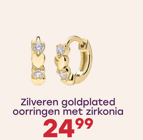 Aanbieding: Zilveren goldplated oorringen hartjes zirkonia