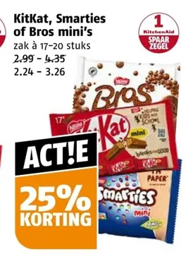 Aanbieding: KitKat, Smarties of Bros mini's