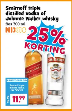 Aanbieding: Smirnoff triple distilled vodka of Johnnie Wa