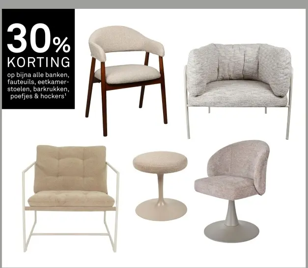 Aanbieding: Banken, fauteuils, eetkamerstoelen, barkrukke