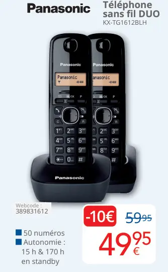 Offre: Téléphone sans fil DUO KX-TG1612BLH