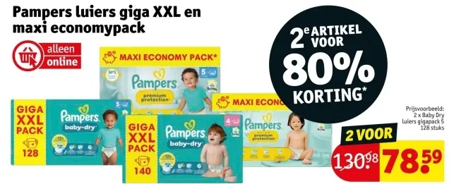 Promotie: Pampers luiers giga XXL en maxi economypack