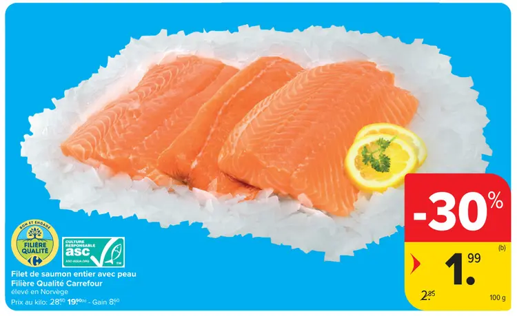 Offre: Filet de saumon entier avec peau