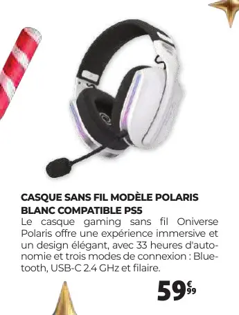 Offre: Casque sans fil modèle Polaris blanc compatib