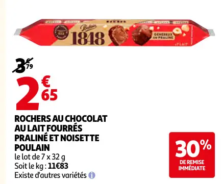 Offre: Rochers au chocolat au lait fourrés praliné e