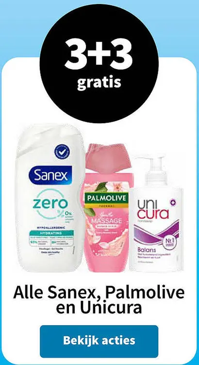 Aanbieding: Alle Sanex, Palmolive en Unicura