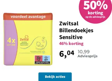 Aanbieding: Zwitsal Billendoekjes Sensitive