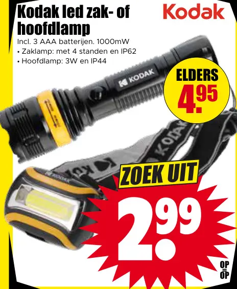 Aanbieding: Kodak led zak- of hoofdlamp
