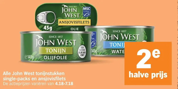 Aanbieding: John West tonijnstukken single-packs en ansjovisfilets