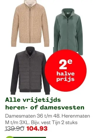 Aanbieding: Alle vrijetijds heren- of damesvesten