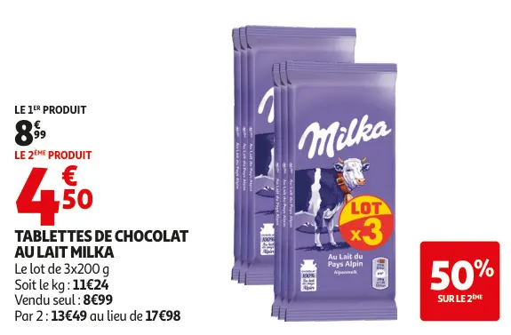 Offre: Tablettes de chocolat au lait
