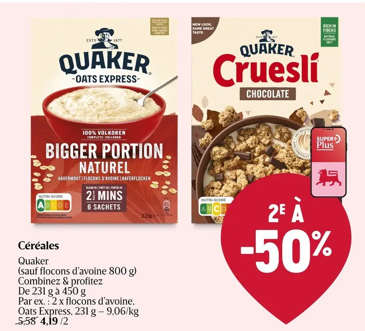 Offre: Flocons d'avoine, Oats Express ou Cruesli