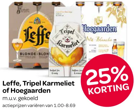 Aanbieding: Leffe, Tripel Karmeliet of Hoegaarden