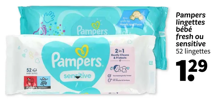 Offre: Pampers lingettes bébé fresh ou sensitive