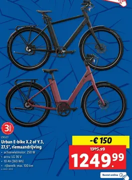 Aanbieding: Urban E-bike X.2 of Y.3, 27,5", riemaandrijving