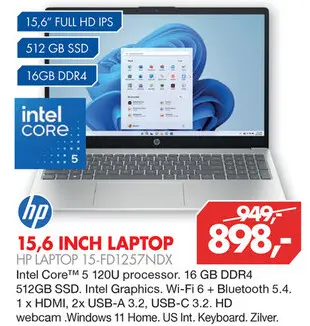 Aanbieding: 15,6 inch laptop HP laptop 15-fd1257ndx