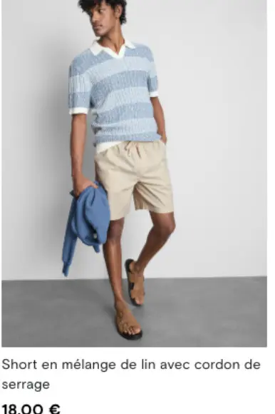Offre: Short en mélange de lin avec cordon de serrag