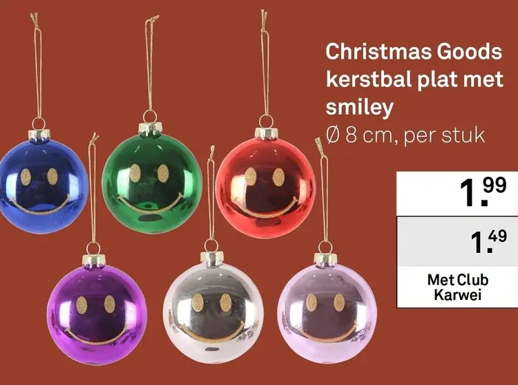 Aanbieding: Christmas Goods kerstbal plat met smiley
