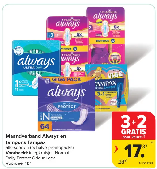 Promotie: Maandverband Always en tampons Tampax
