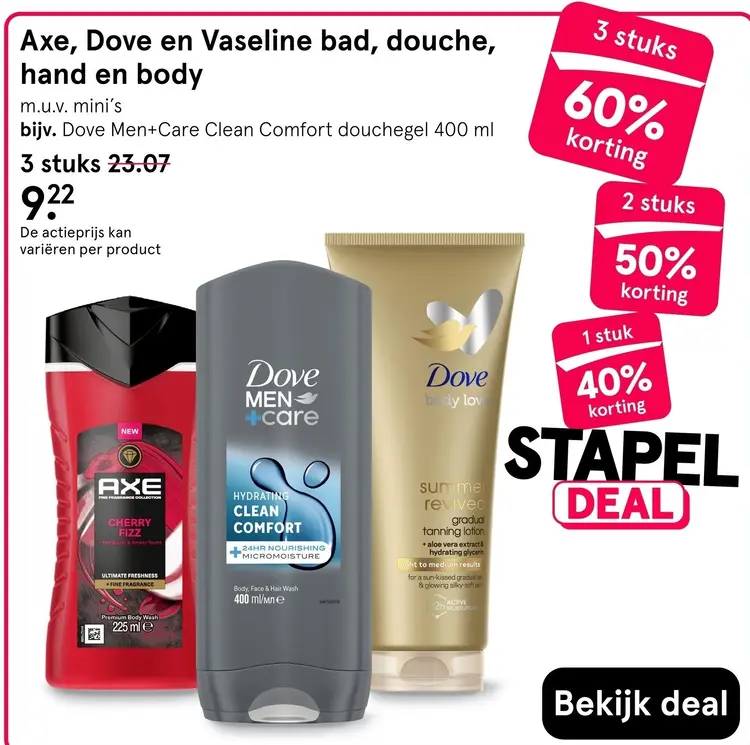 Aanbieding: Axe, Dove en Vaseline bad, douche, hand en body