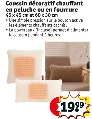 Offre: Coussin décoratif chauffant en peluche ou en 