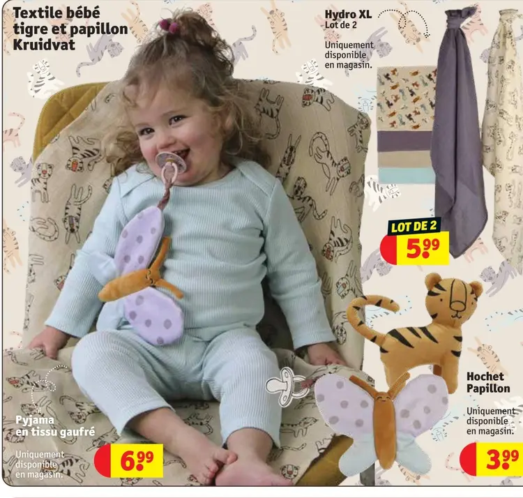 Offre: Textile bébé tigre et papillon