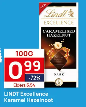 Aanbieding: 4 repen LINDT Excellence Karamel Hazelnoot 100g