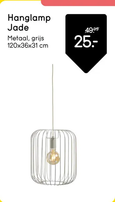 Aanbieding: Hanglamp Jade - lichtgrijs - 120x36xØ31 cm